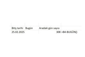 1-excel gün sayma kalan gün hesaplama