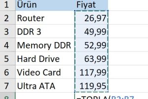 excel'de toplama