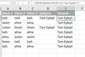 excel iki sütun karşılaştırma