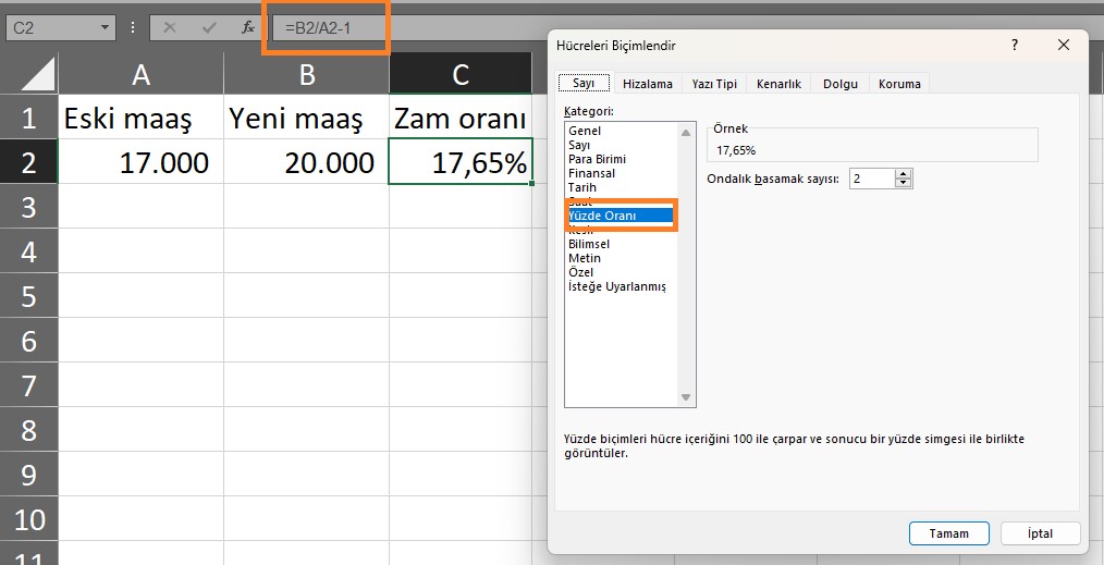 excel maaş zam hesaplama