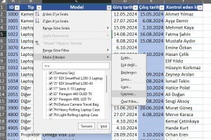 excel filtreleme