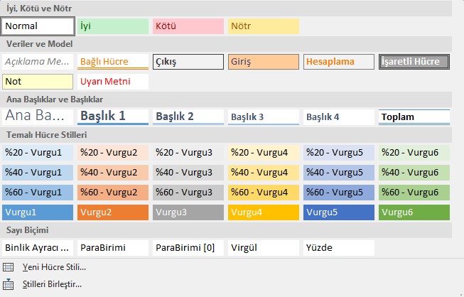 excel hücre stilleri