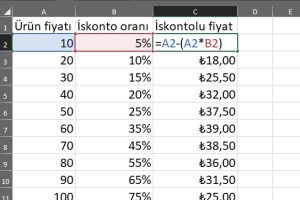 excel iskonto hesaplama