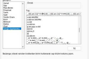 excel isteğe uyarlanmış hücre biçimlendirme