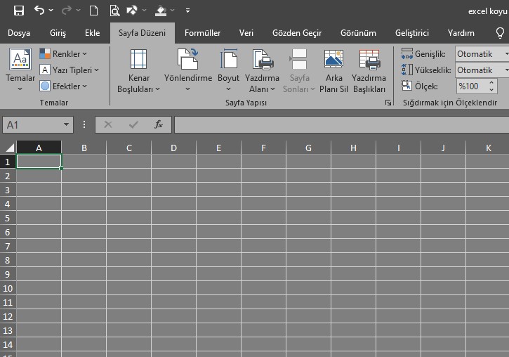 excel koyu mod