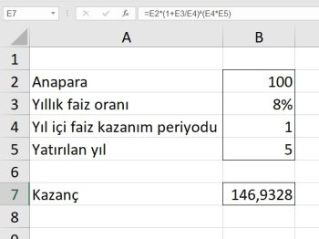 excel birleşik faiz hesaplama formulü