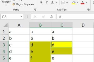 excel satır farklılıklarını vurgulama