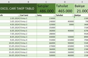 excel cari hesap takip tablo