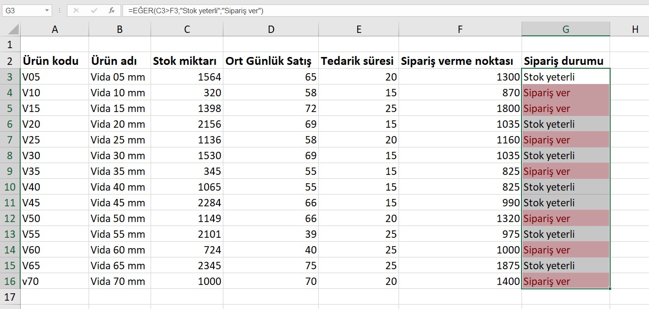 excel stok takip şablonu